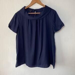 Talbots Tencel Navy Blouse Top SZ 14 Short Sleeve Careerwear Corpcore Classic